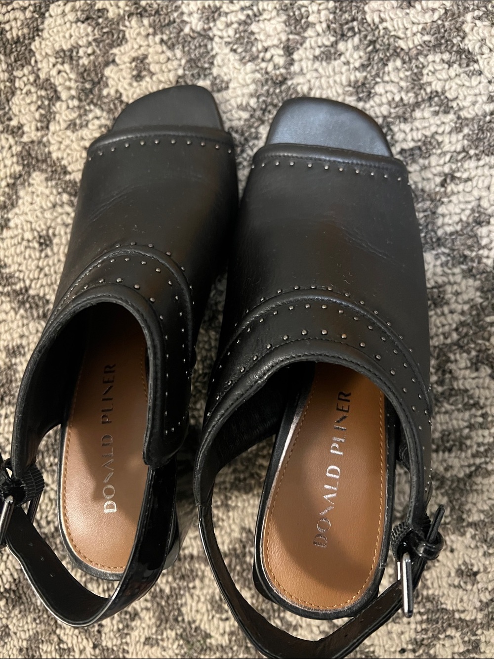 Donald J. Pliner Black Studded Leather Slingback Mules